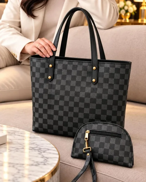 Black Checked Tote Bag