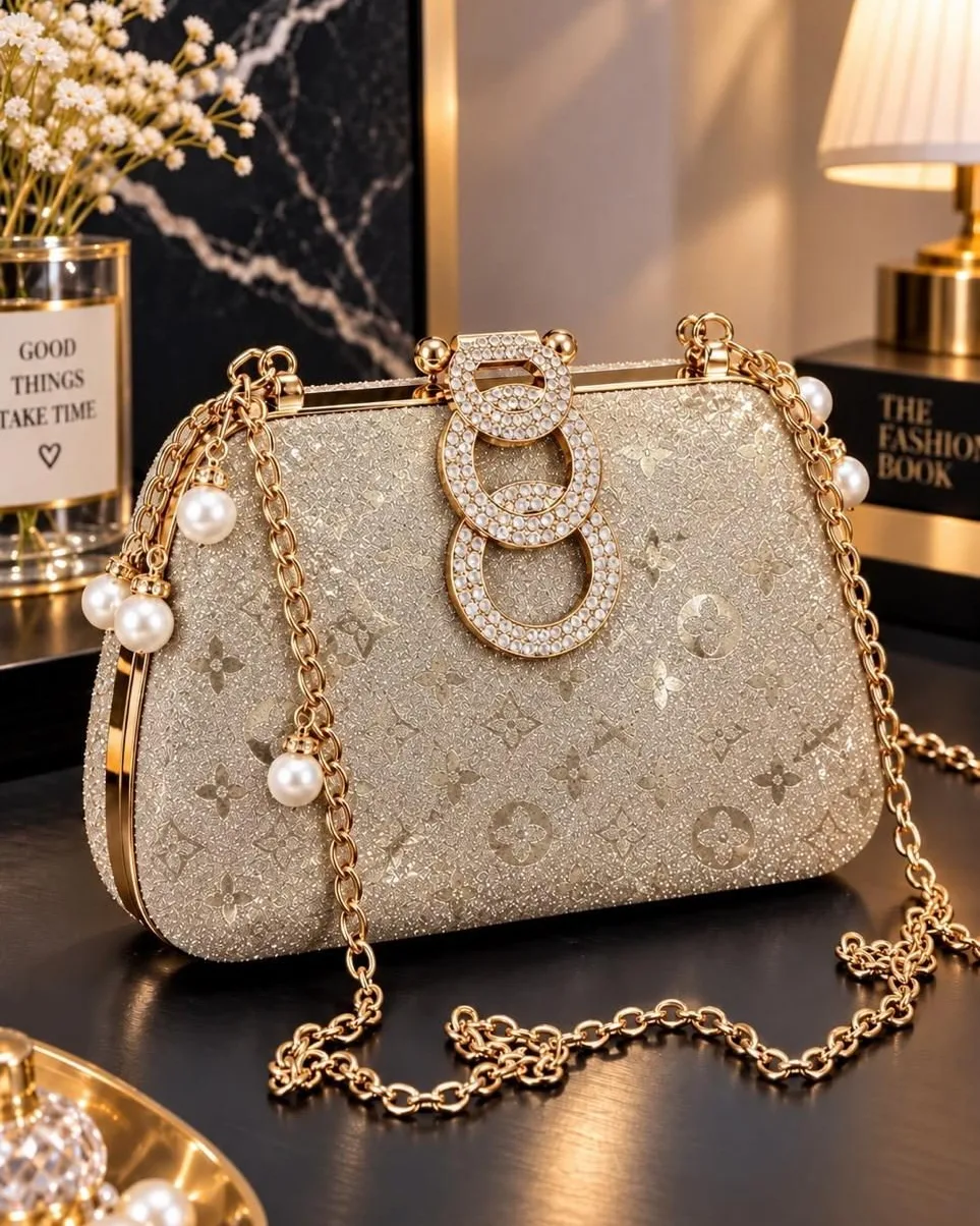 Golden Glitter Clutch Bag
