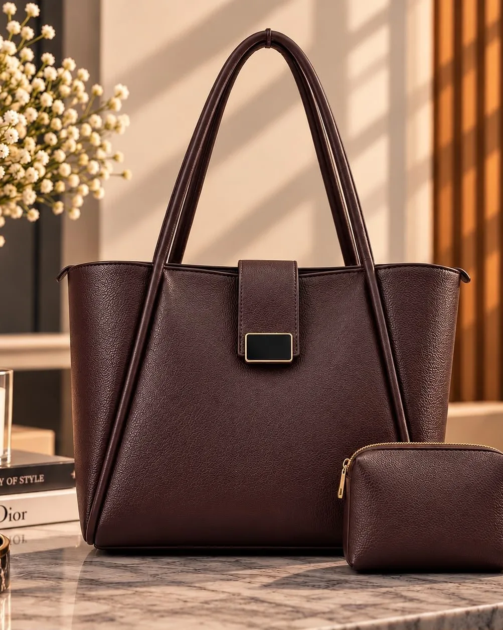 Dark Brown Leather Tote Bag