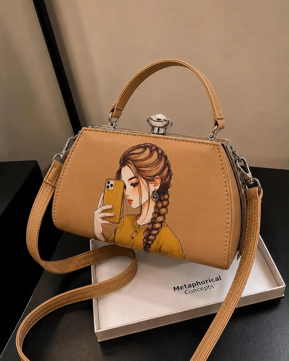 Anime Art Frame Clutch Bag in Brown