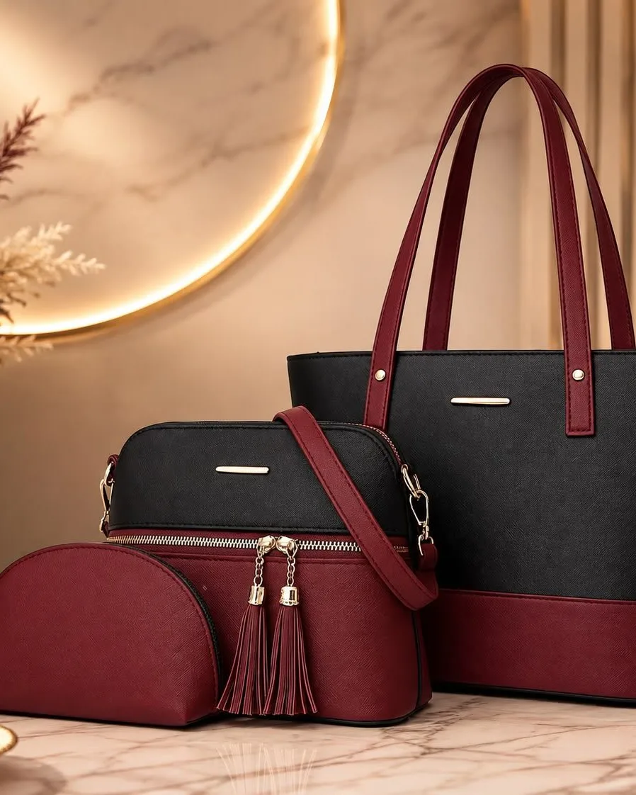 Two-Tone 3-Piece Handbag Set