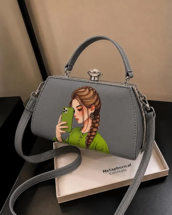 Anime Art Frame Clutch Bag in Gray