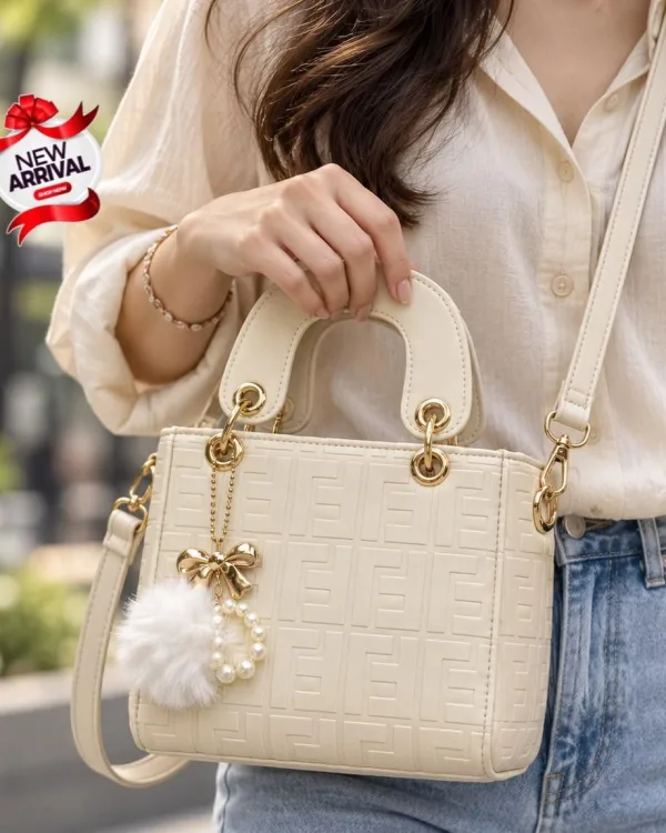 Luxury Cream Embossed Handbag for Women