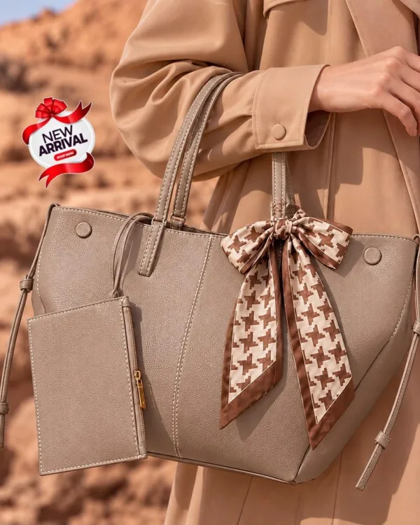 Skin Tote Bag with Matching Pouch & Houndstooth Scarf