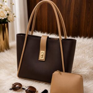 Two-Tone Leather Tote | Matching Pouch Set