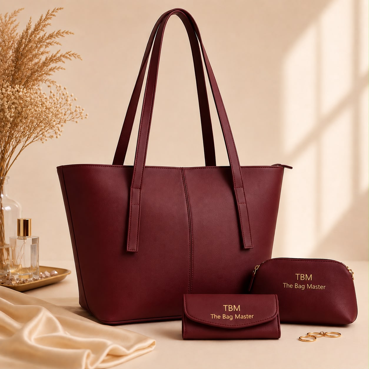 Leather 3-Piece Tote Bag Set - Image 2